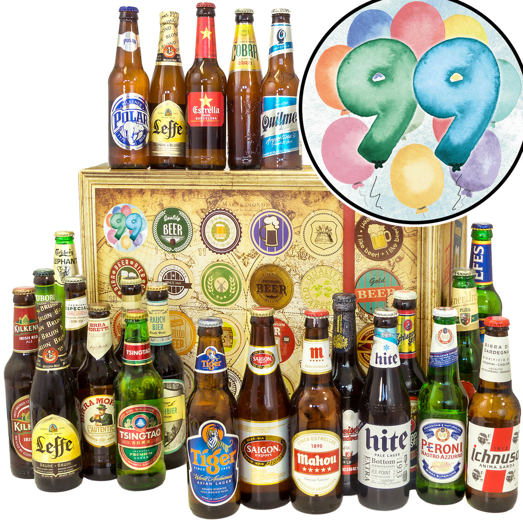 Geburtstag 99 | 24 Flaschen Biere der Welt Exoten | Bierpaket