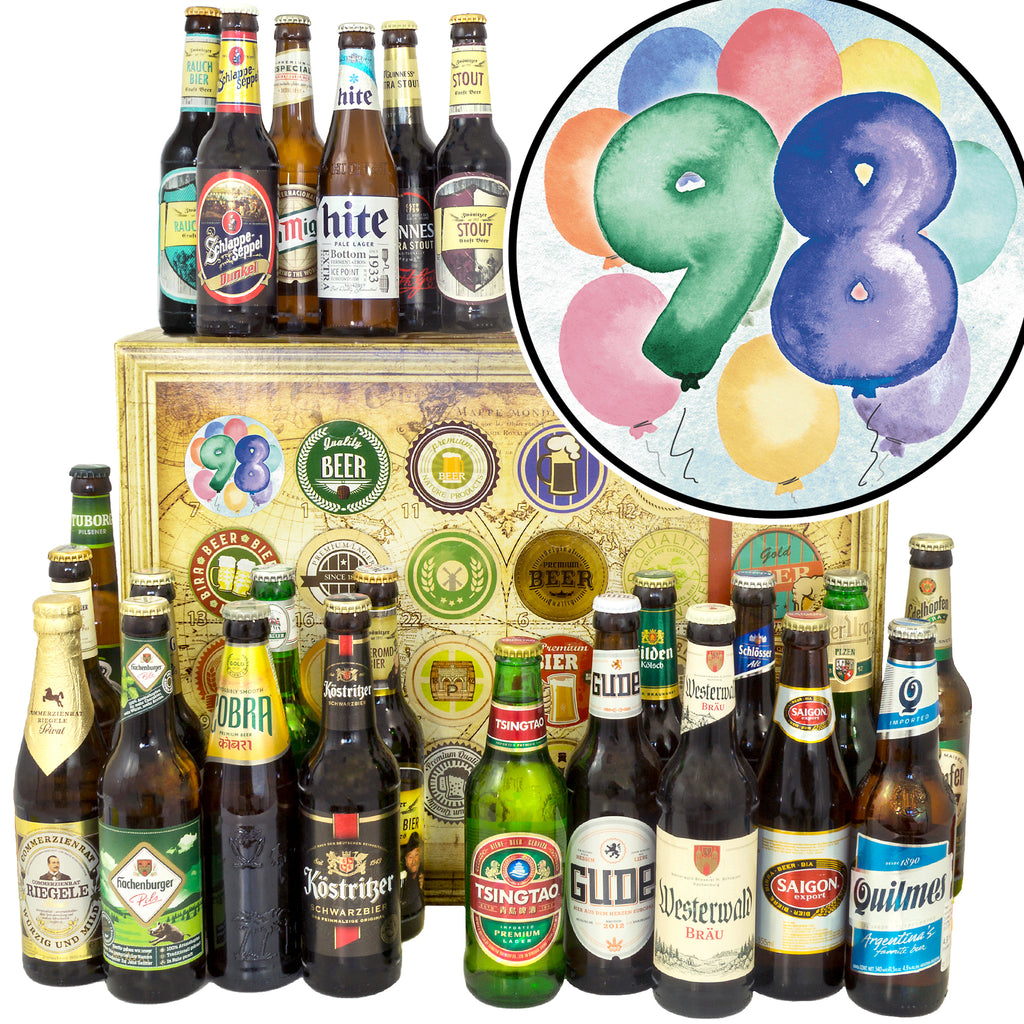 Geburtstag 98 | 24x Bier Deutschland und Welt | Geschenk Box