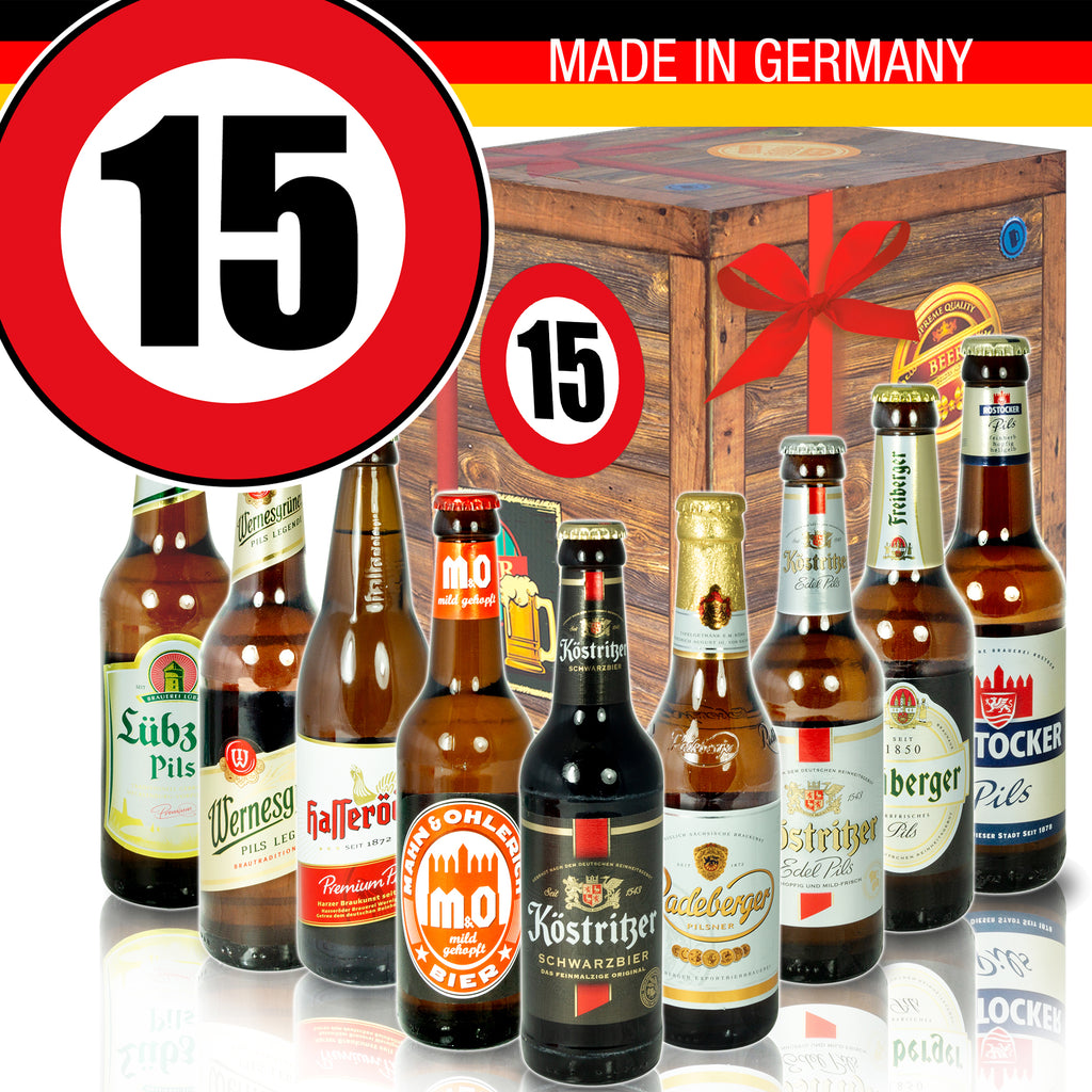 Zahl 15 | 9 Flaschen Biere Ostdeutsch | Geschenk Set