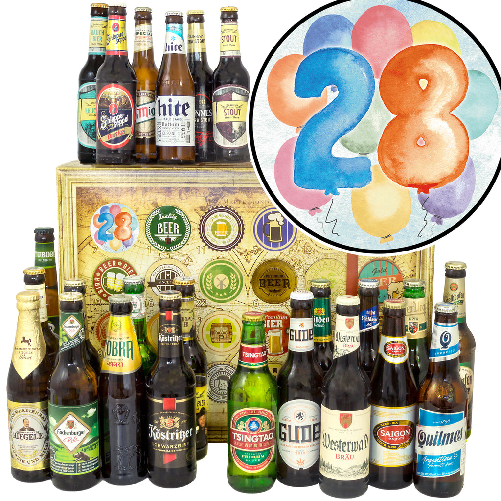 Geburtstag 28 | 24 Flaschen Bier Deutschland und Welt | Geschenkidee