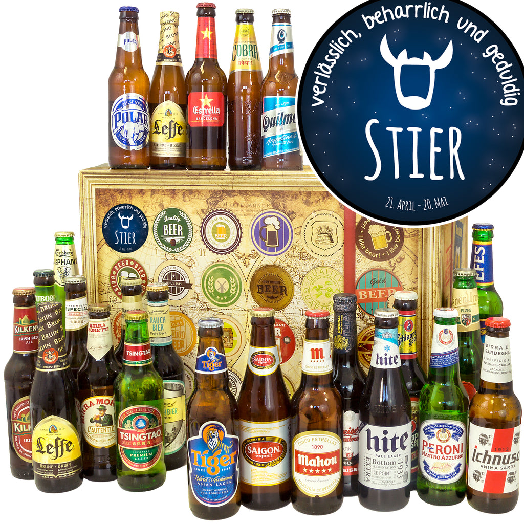 Sternzeichen Stier | 24 Spezialitäten Biere der Welt | Bier Geschenk