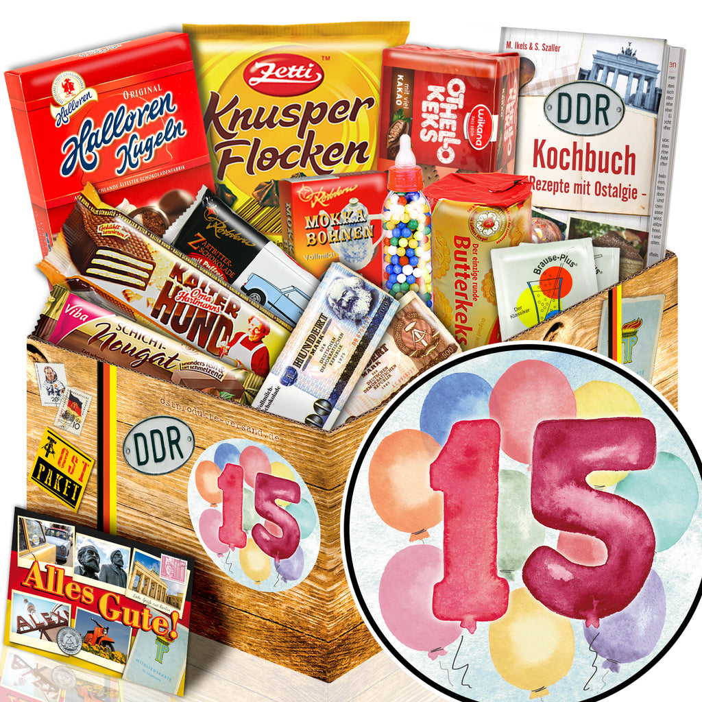 Zahl 15 - Süßigkeiten Set DDR L - monatsgeschenke.de