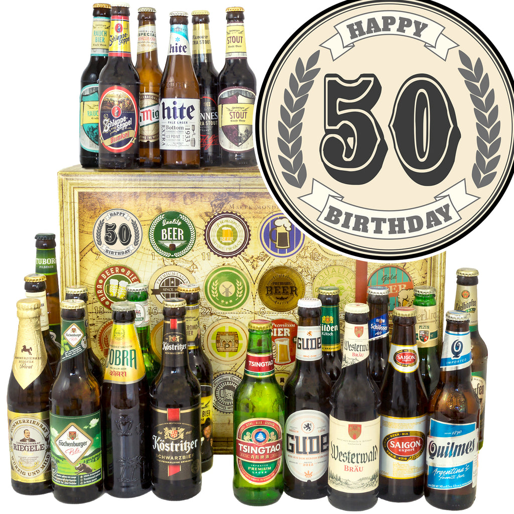 50. Geburtstag | 24 Flaschen Bier International und Deutschland | Präsent