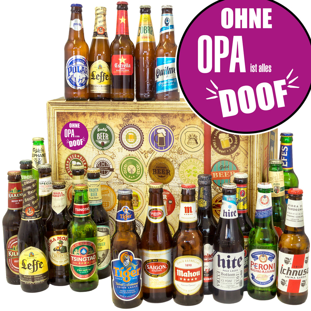 Ohne Opa ist alles doof | 24 Biersorten Biere aus aller Welt | Geschenk Set
