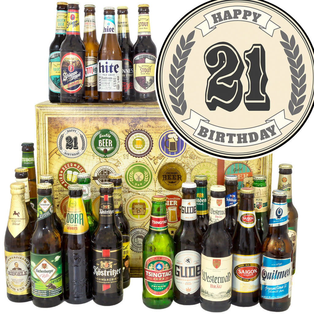 Geburtstag 21 | 24 Biersorten Bier aus Welt und Deutschland | Geschenk Set