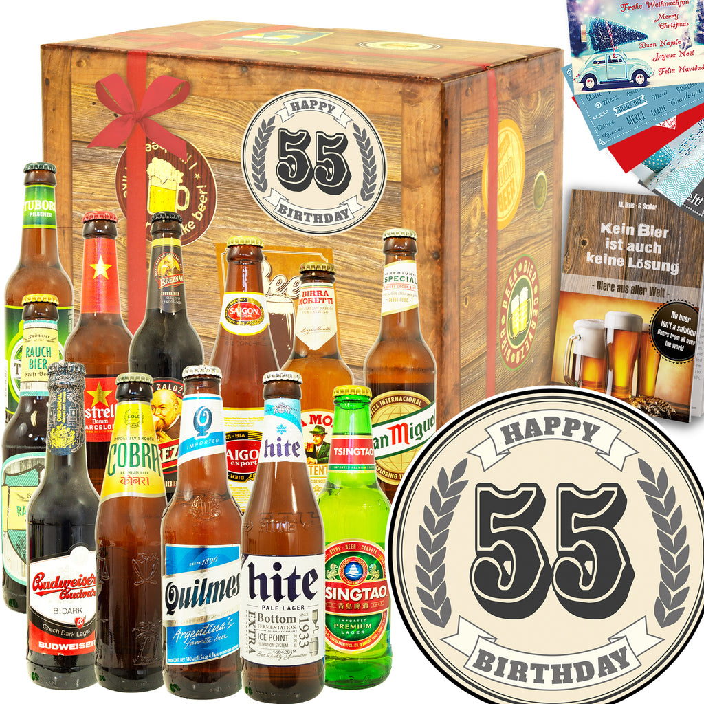 Geburtstag 55 | 12 Flaschen Bier International | Bier Geschenk