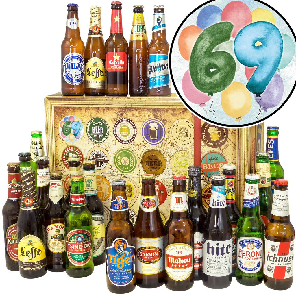 Geburtstag 69 | 24 Flaschen Bier Weltreise | Präsent