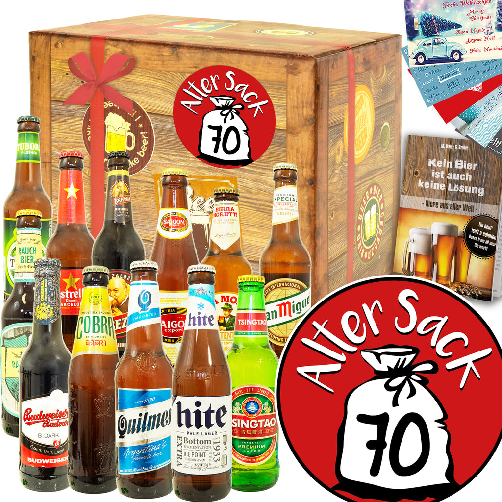 Alter Sack 70 | 12 Biersorten Biere der Welt Exoten | Geschenk Set