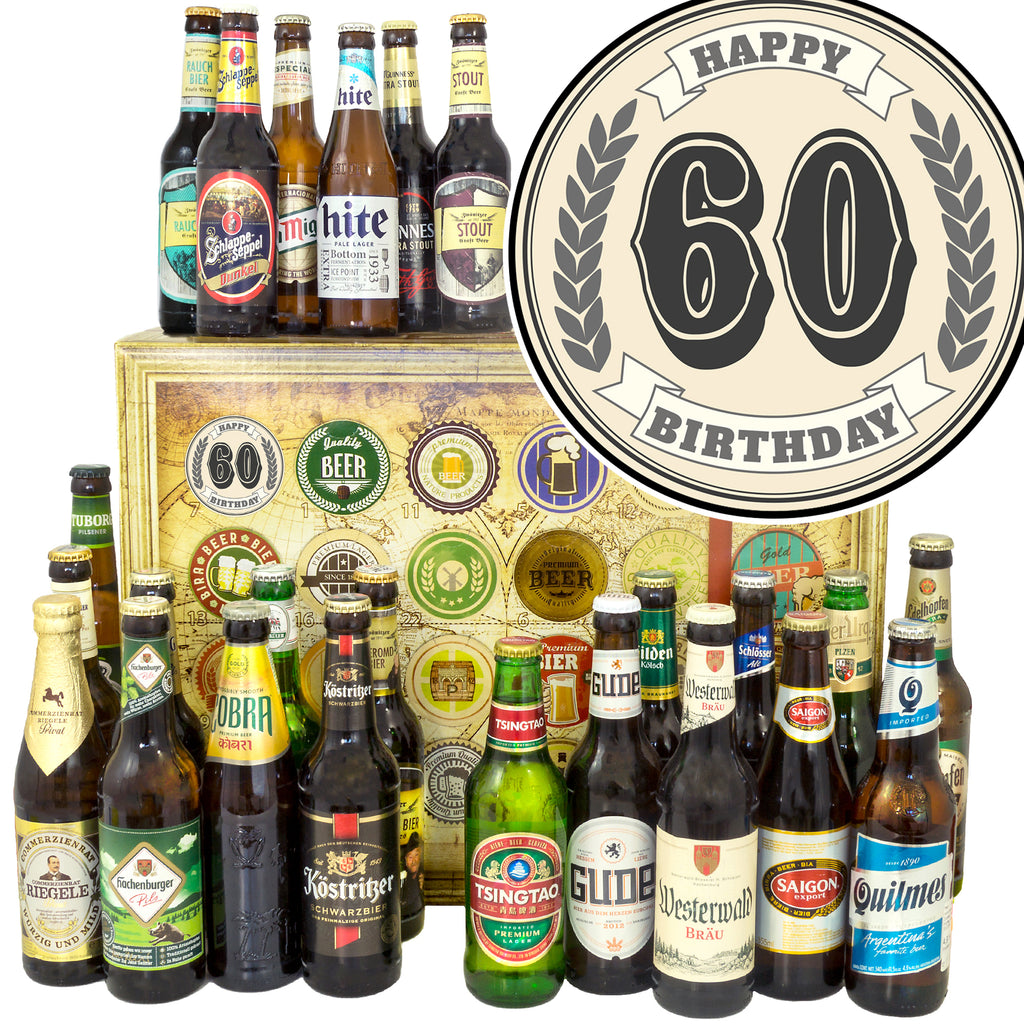 60. Geburtstag | 24x Bier aus Welt und Deutschland | Geschenkbox