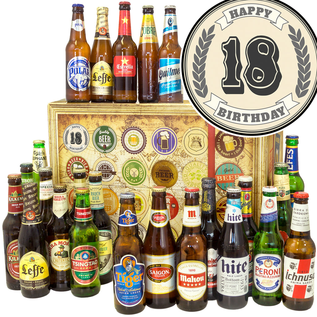 Geburtstag 18 | 24 Biersorten Bier Weltreise | Biergeschenk
