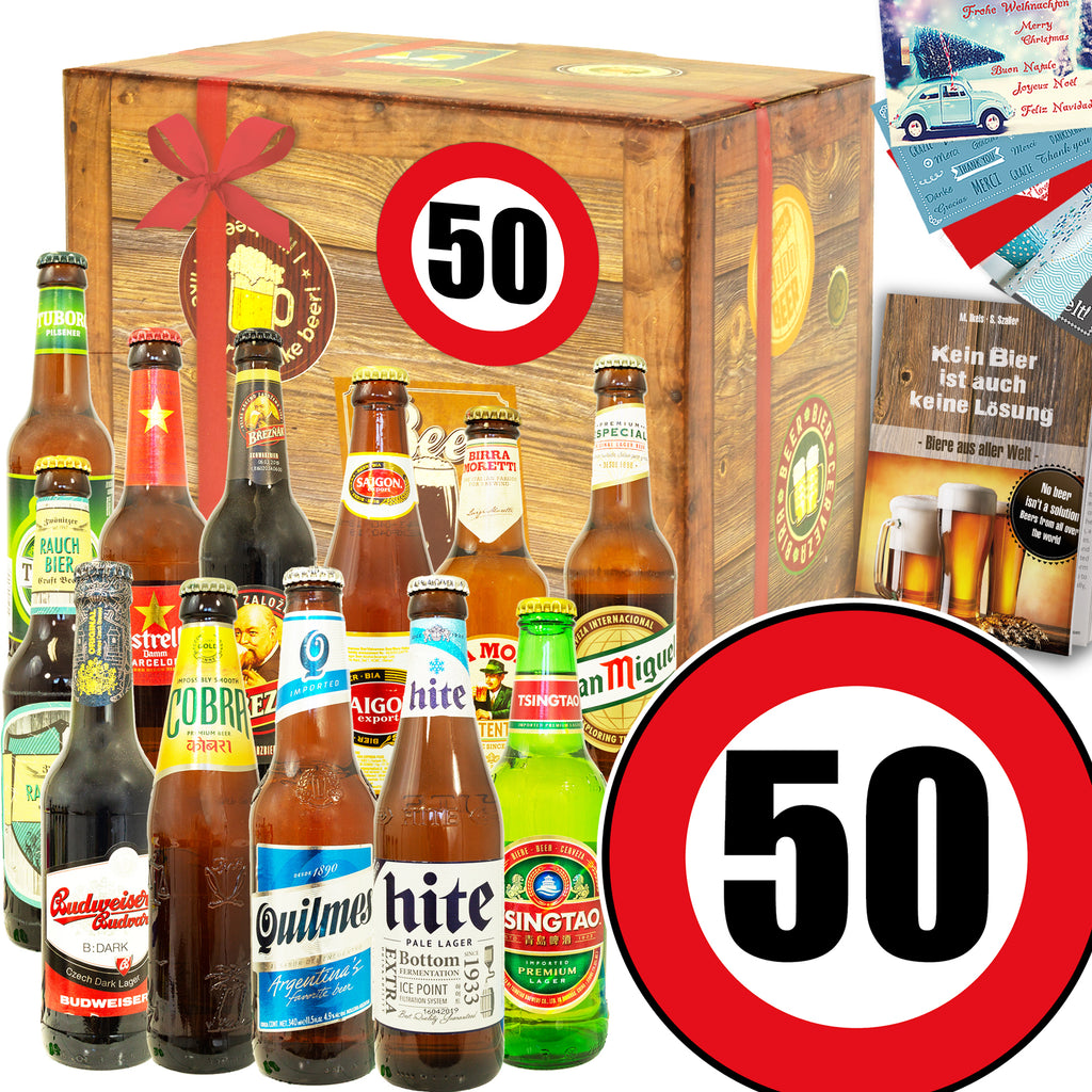 Zahl 50 | 12 Flaschen Bier International | Präsent