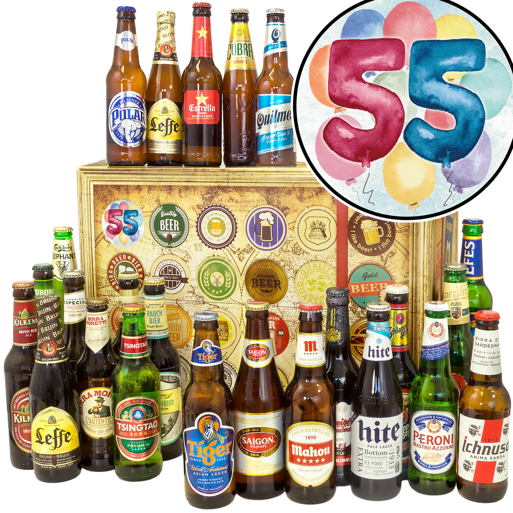 Geburtstag 55 | 24 Spezialitäten Biere der Welt | Box
