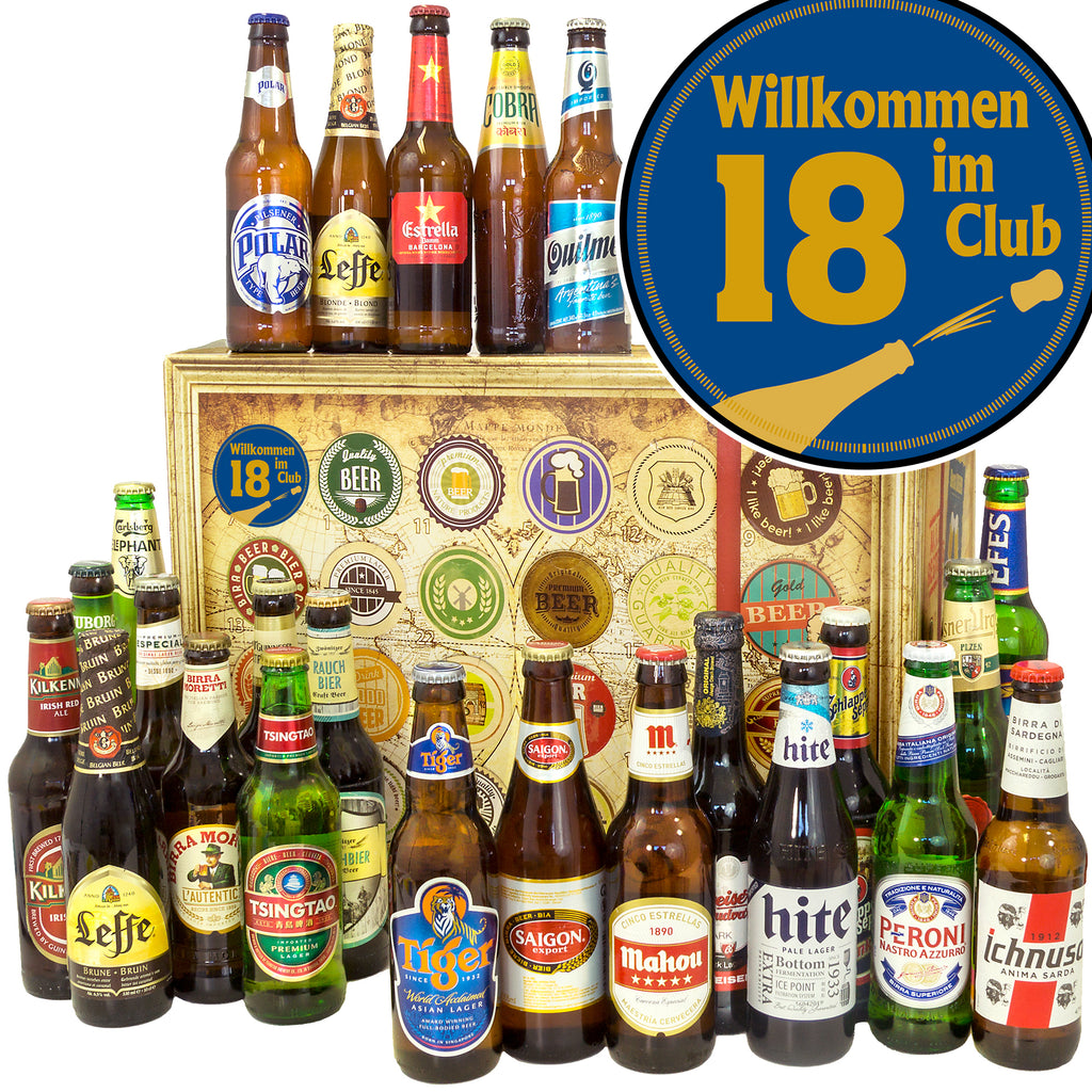 Wilkommen im Club 18 | 24 Spezialitäten Bierweltreise | Geschenkpaket