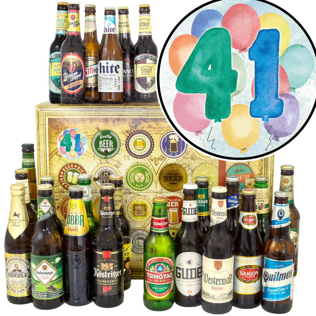 Geburtstag 41 | 24x Bier aus Welt und Deutschland | Geschenkkorb