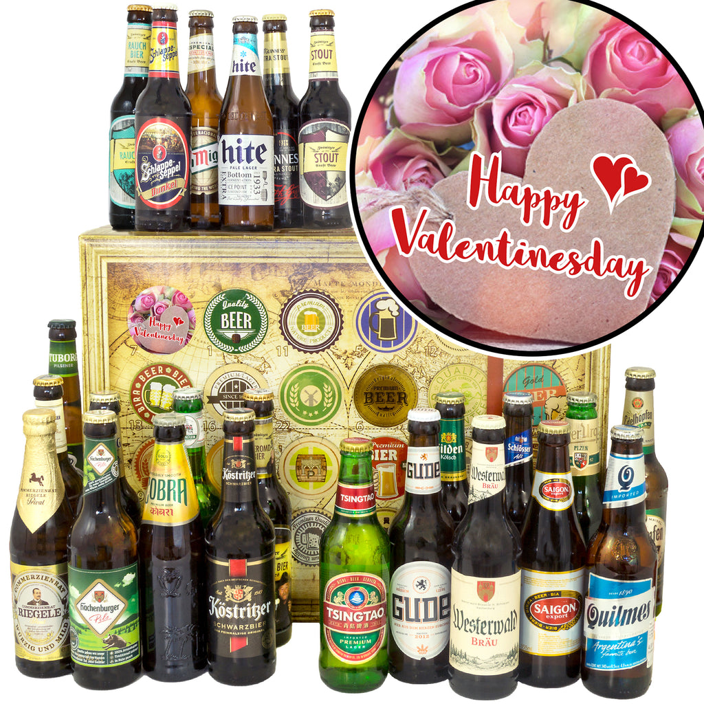 Happy Valentinesday | 24x Bier Bier International und Deutschland | Geschenkset