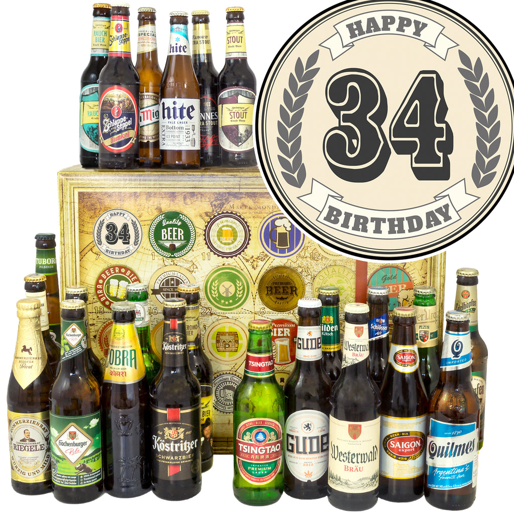 Geburtstag 34 | 24x Bier Deutschland und Welt | Geschenkkorb
