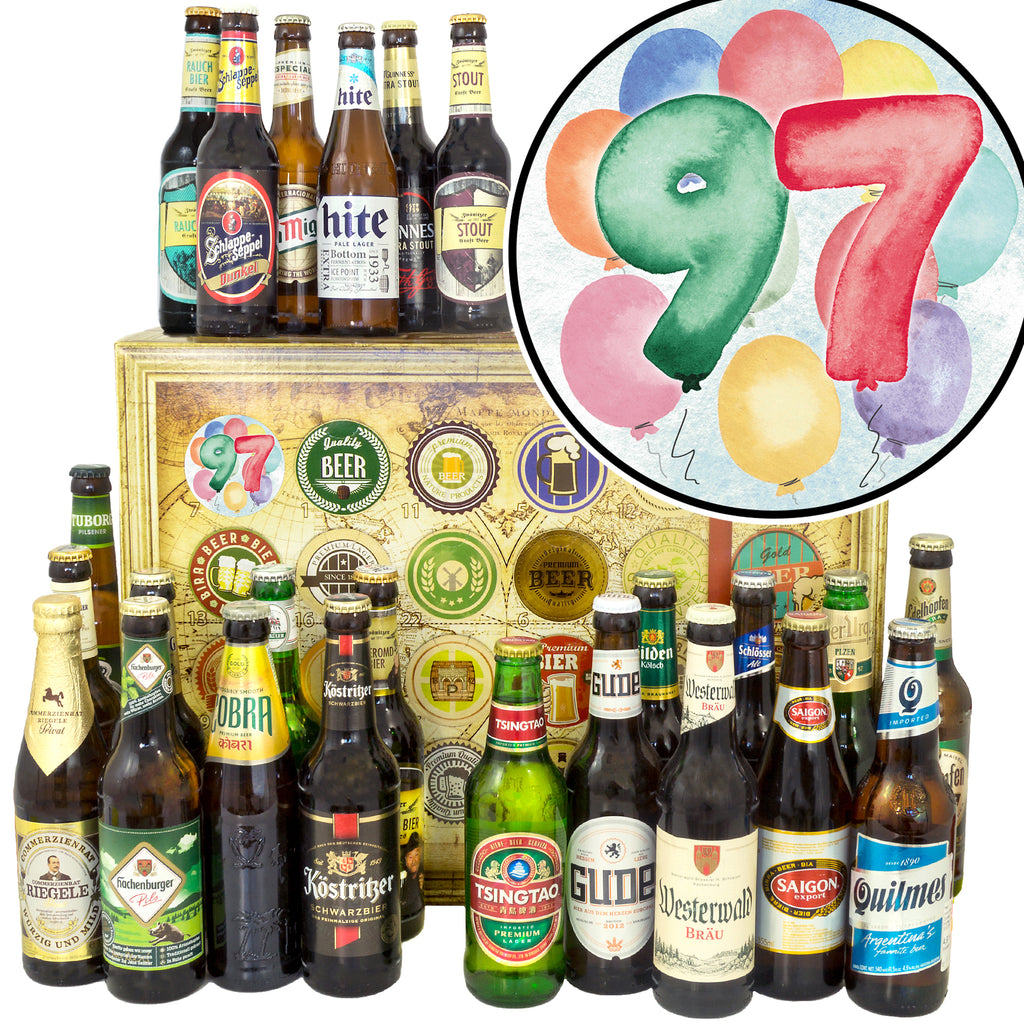 Geburtstag 97 | 24 Flaschen Bier aus Welt und Deutschland | Geschenkkorb