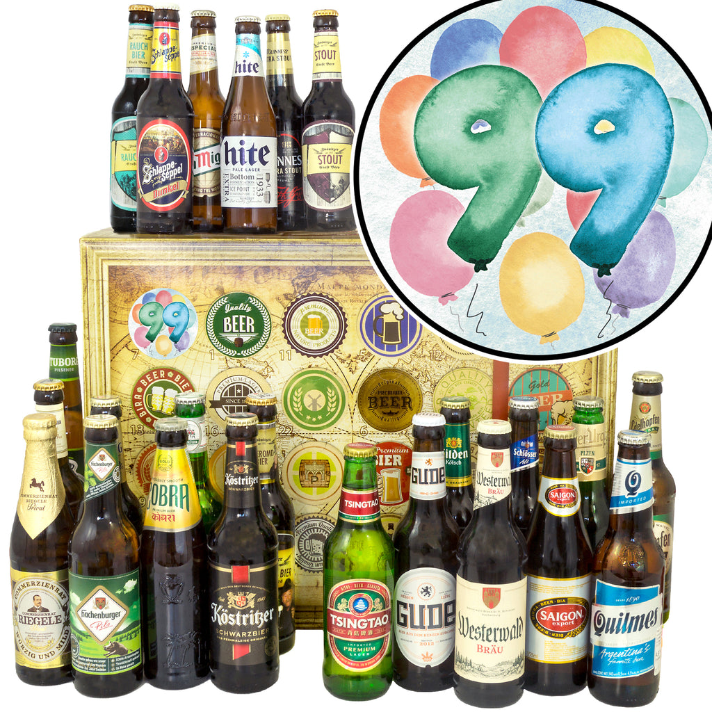 Geburtstag 99 | 24 Spezialitäten Biere Welt und Deutschland | Probierpaket