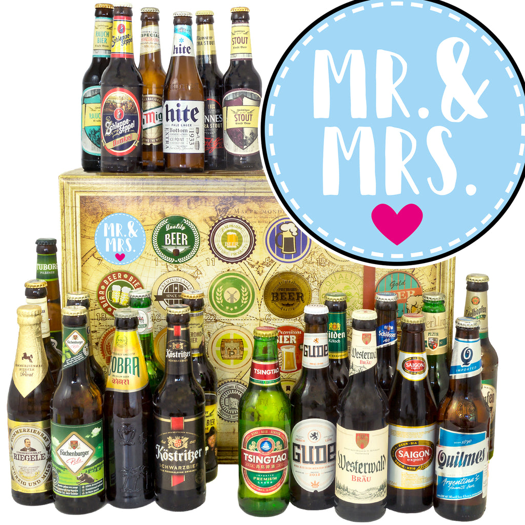 Mr.& Mrs. | 24 Flaschen Bier aus Welt und Deutschland | Geschenkkorb