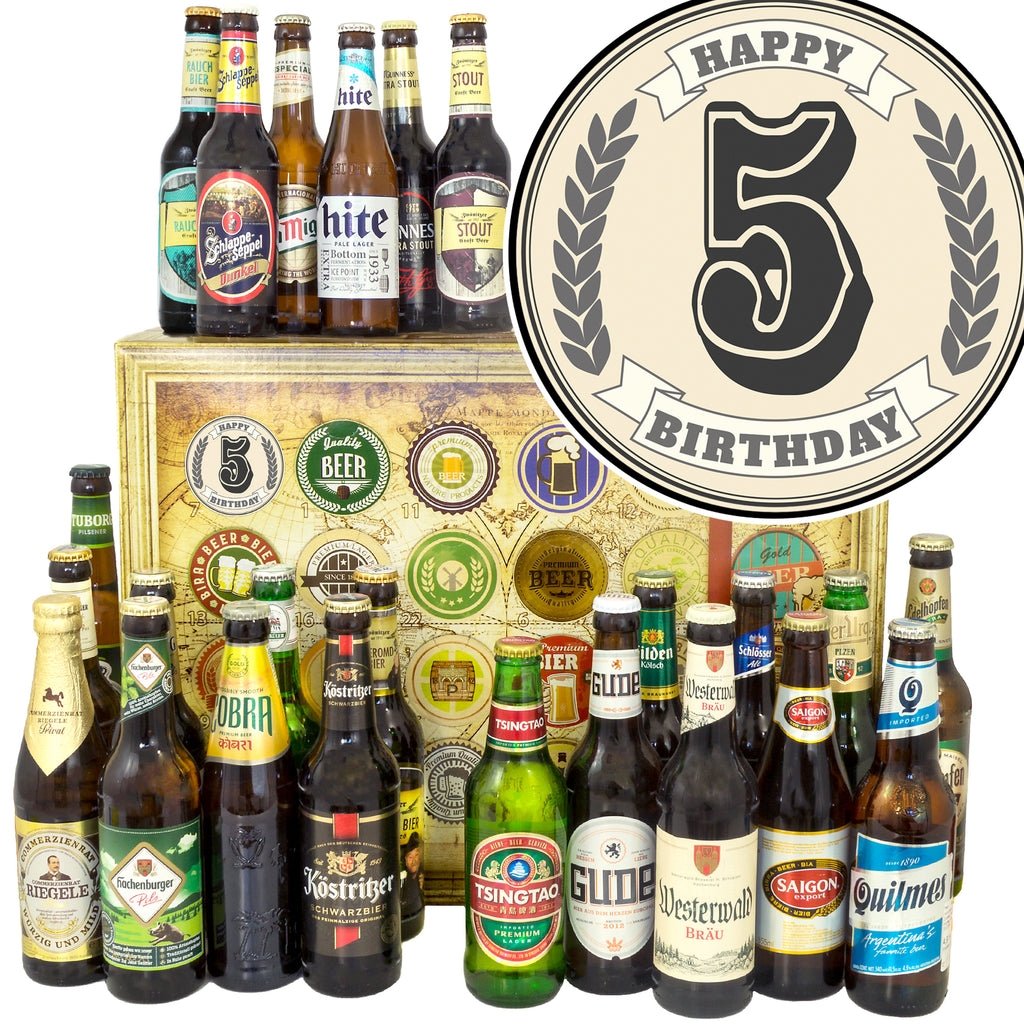 Geburtstag 5 | 24x Bier Bier aus Welt und Deutschland | Biergeschenk