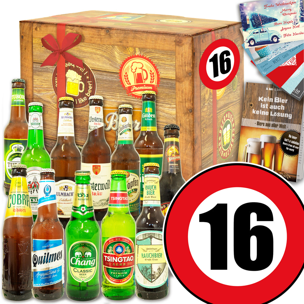Zahl 16 | 12x Bier aus der Welt und Deutschland | Geschenkpaket
