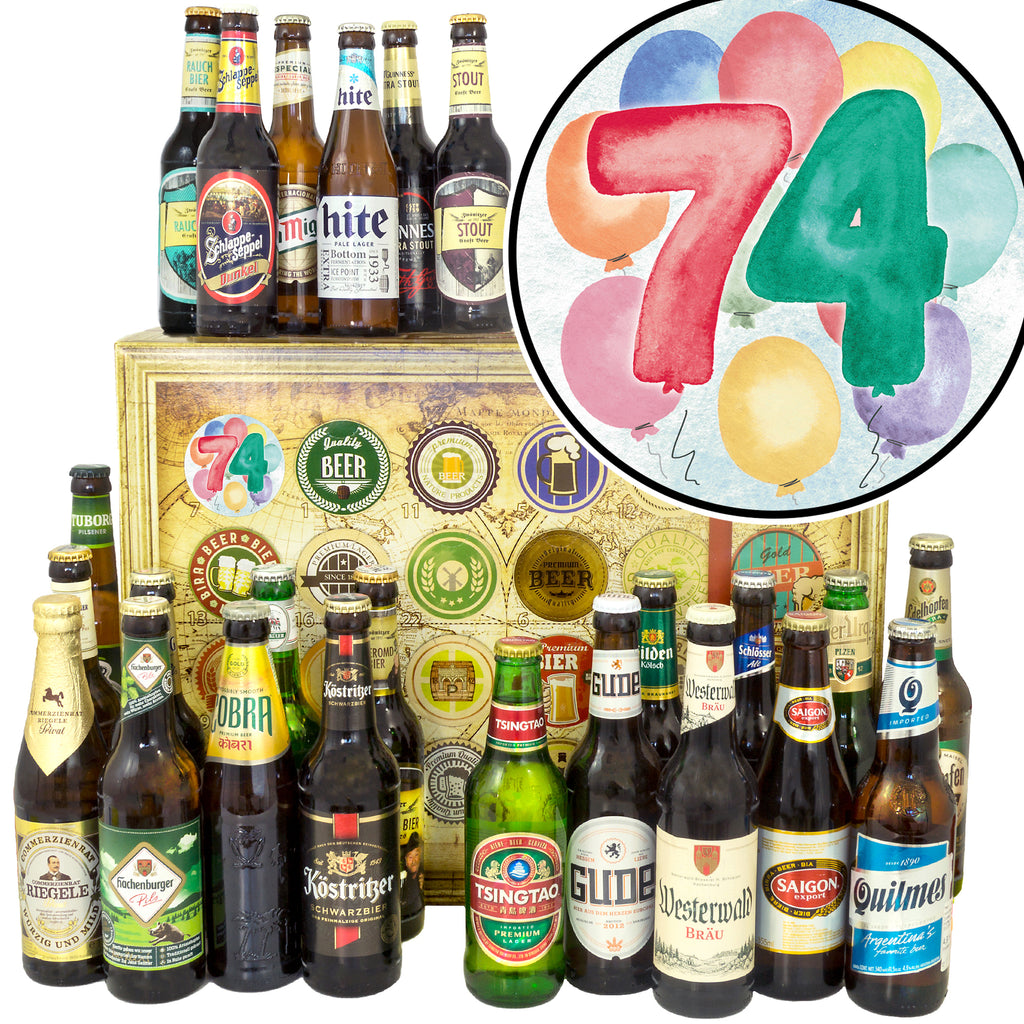 Geburtstag 74 | 24 Spezialitäten Bier aus Welt und Deutschland | Geschenkbox