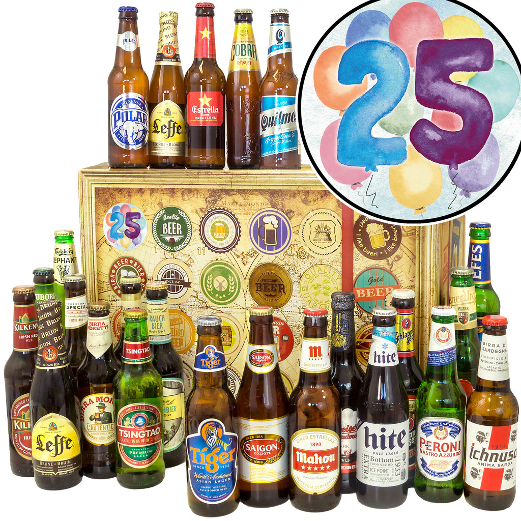 Geburtstag 25 | 24 Flaschen Biere der Welt Exoten | Geschenk Set