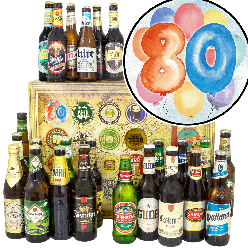 Geburtstag 80 | 24x Bier Biere Welt und Deutschland | Geschenk Box