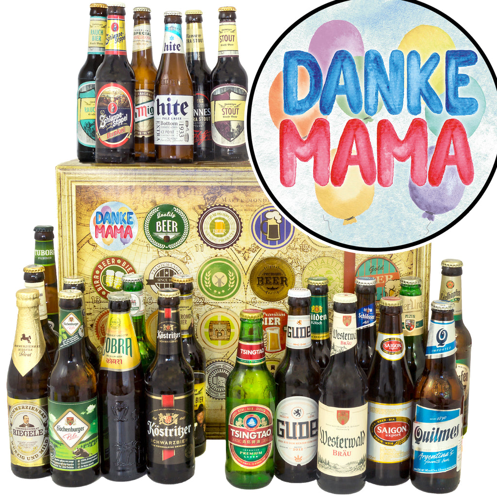 Danke Mama | 24x Bier Bier Deutschland und Welt | Bier Geschenk