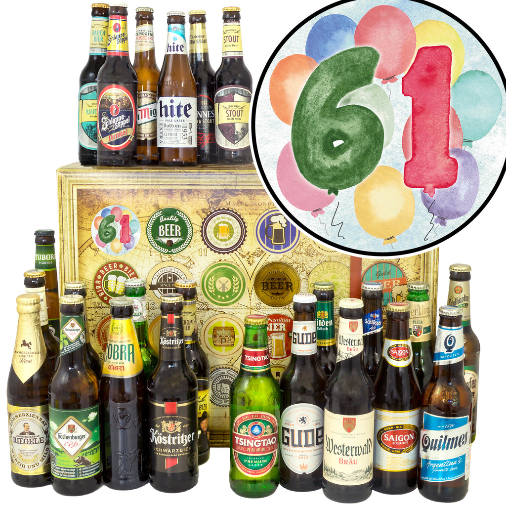 Geburtstag 61 | 24 Biersorten Bier International und Deutschland | Geschenkkorb