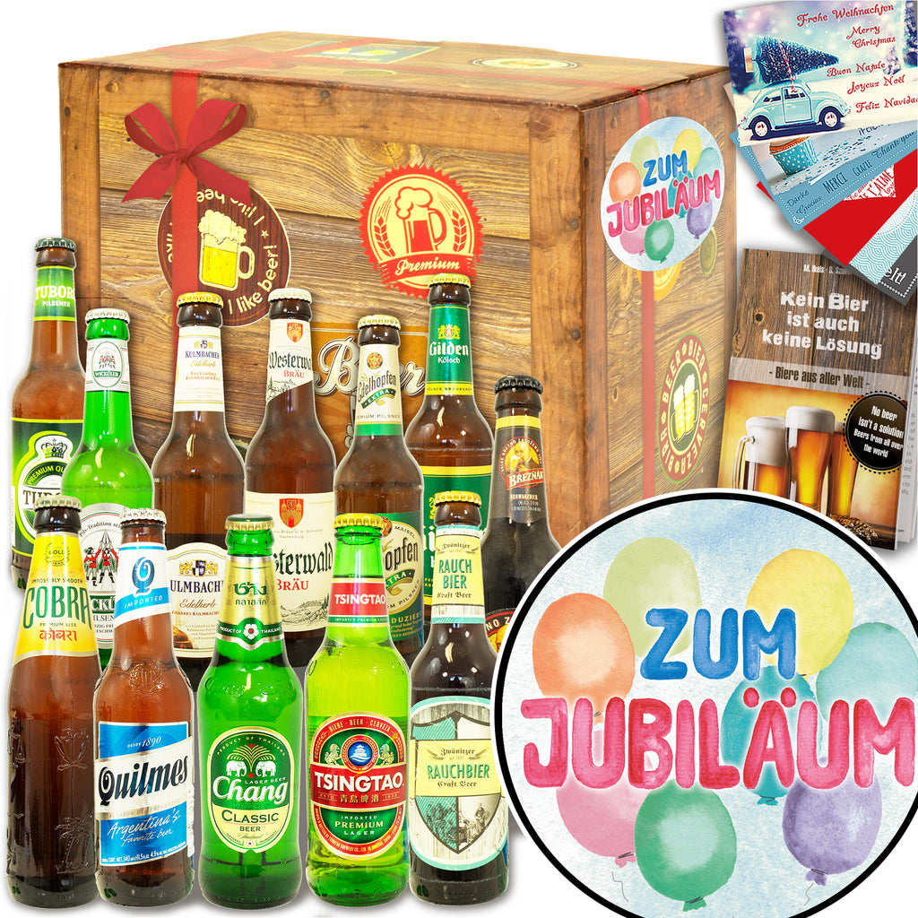 Zum Jubiläum | 12 Flaschen Bier aus der Welt und Deutschland | Biergeschenk