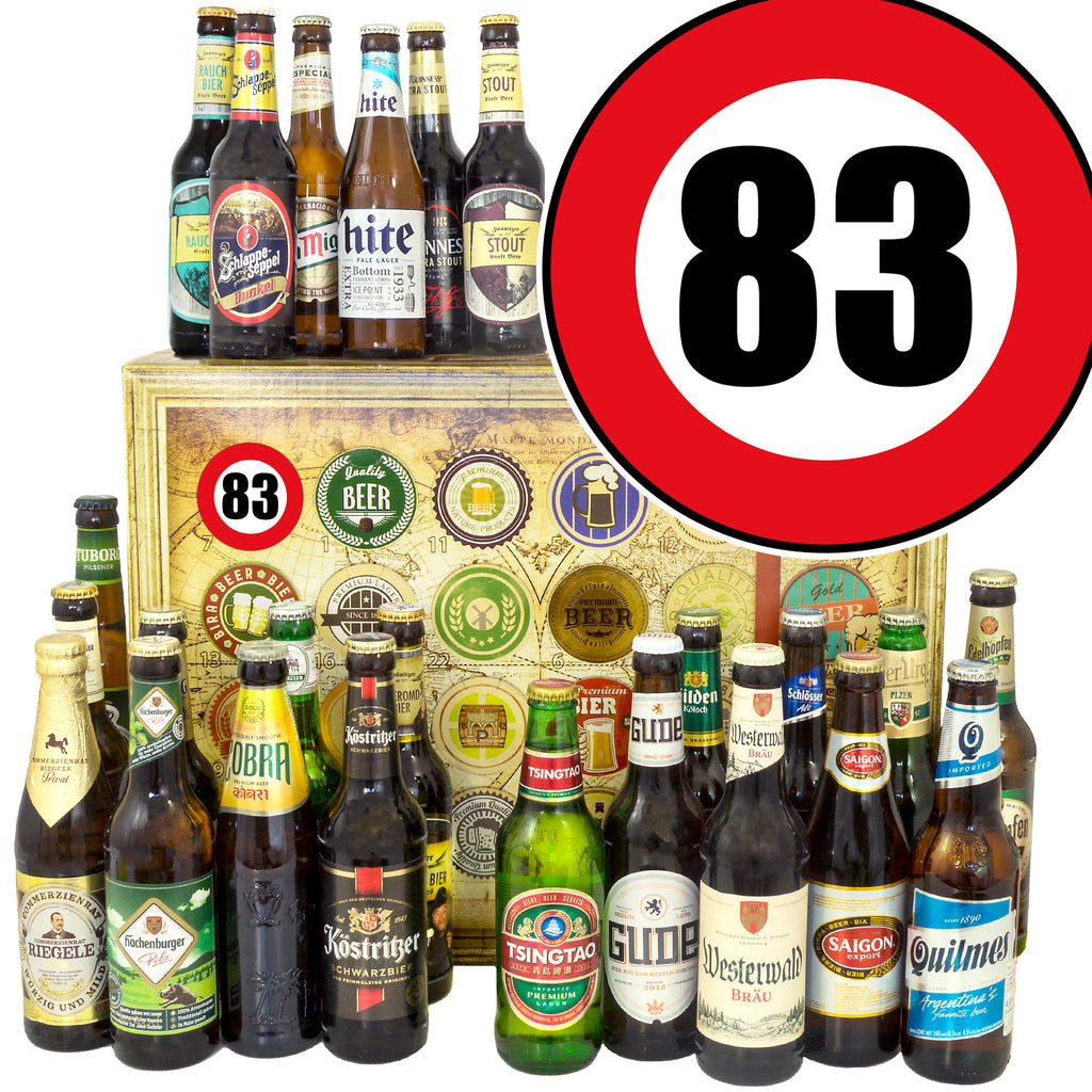Zahl 83 | 24x Bier aus Welt und Deutschland | Geschenkpaket