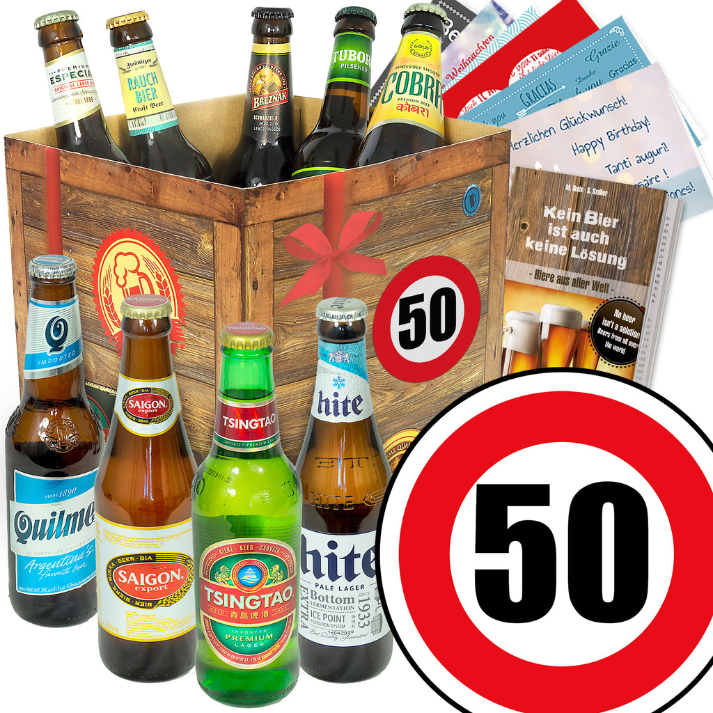 Zahl 50 | 9 Flaschen Bier International | Präsent