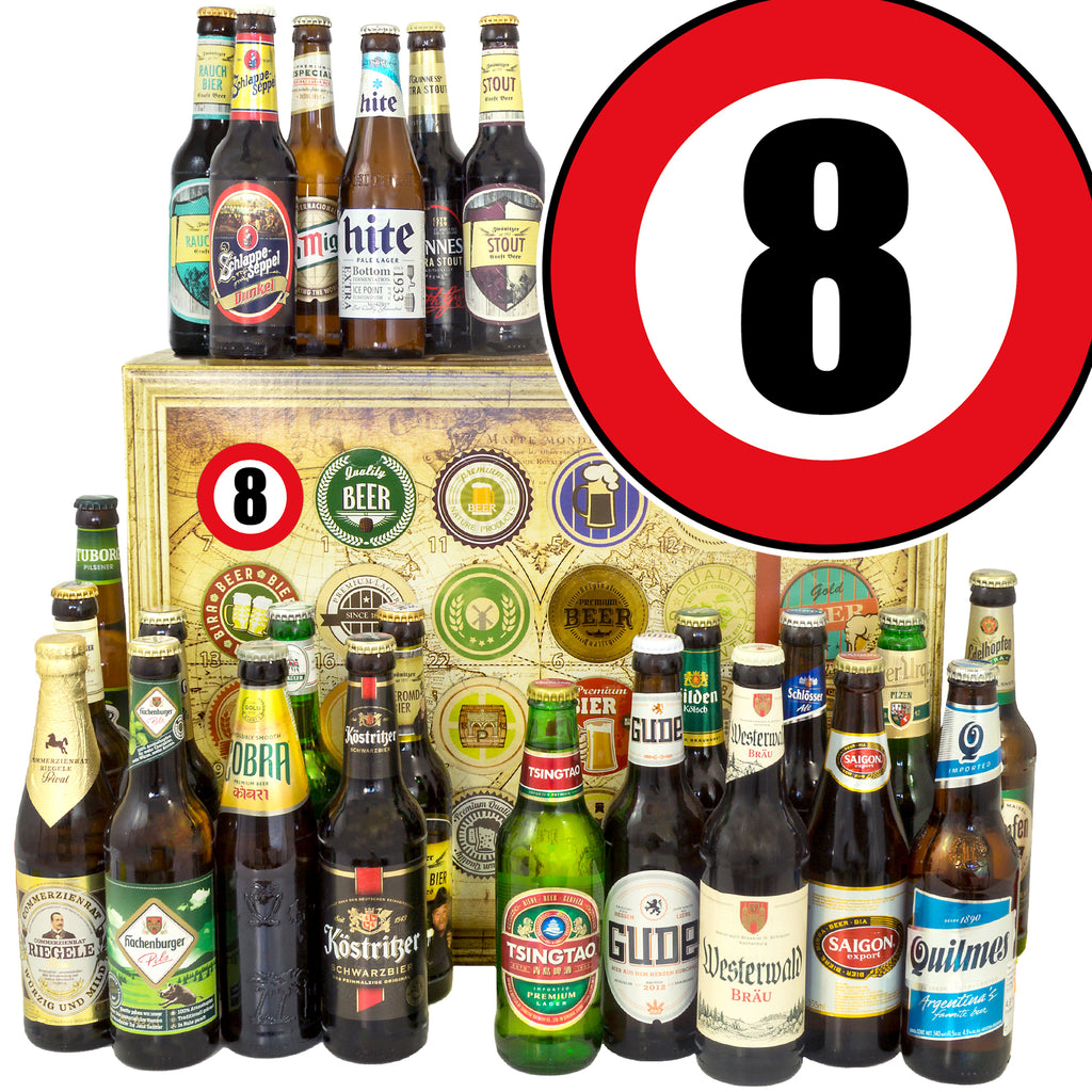 Zahl 8 | 24 Spezialitäten Bier aus Welt und Deutschland | Geschenk Set