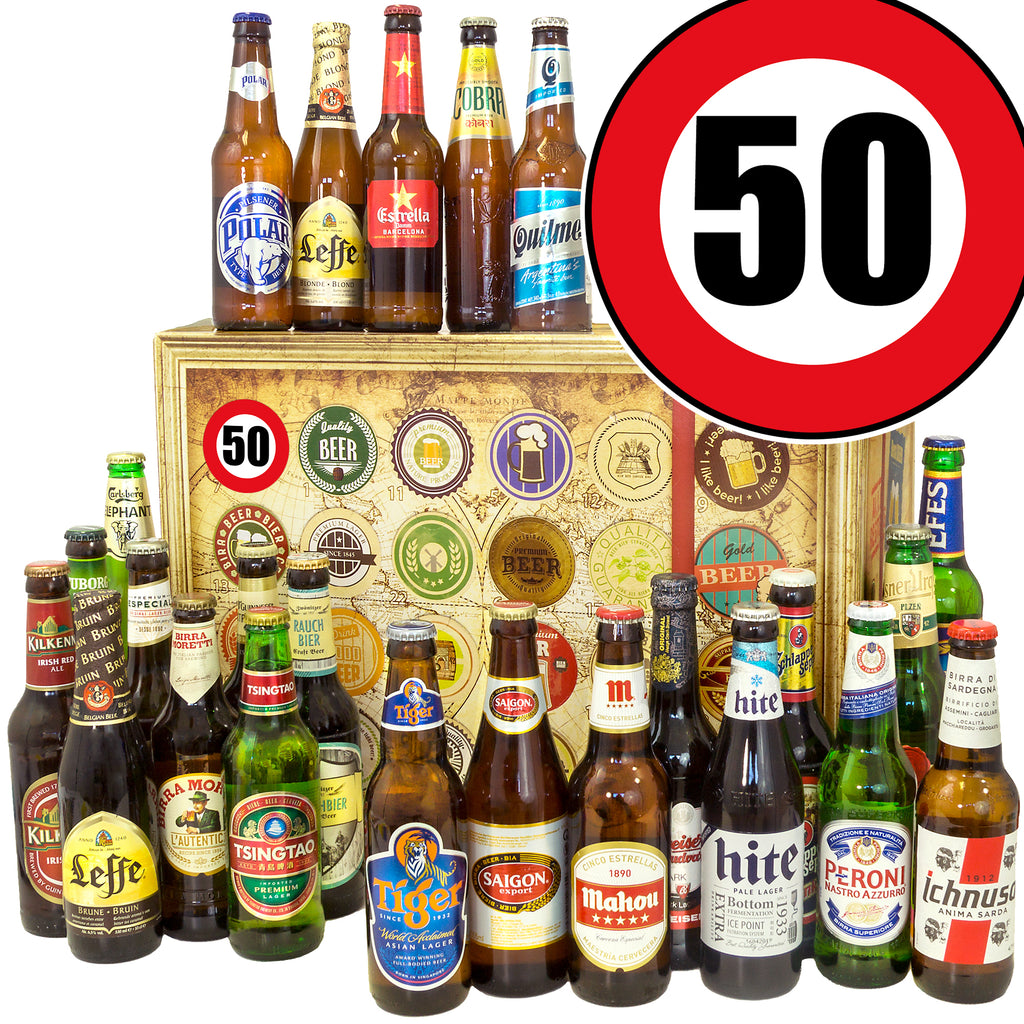 Zahl 50 | 24 Länder Bier aus aller Welt | Geschenkkorb