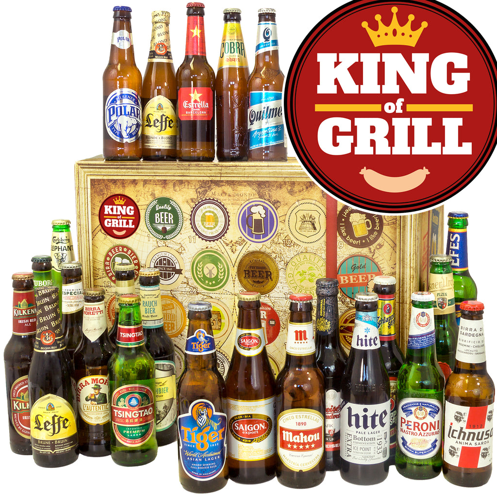 King of Grill | 24 Biersorten Bier aus aller Welt | Geschenk Set