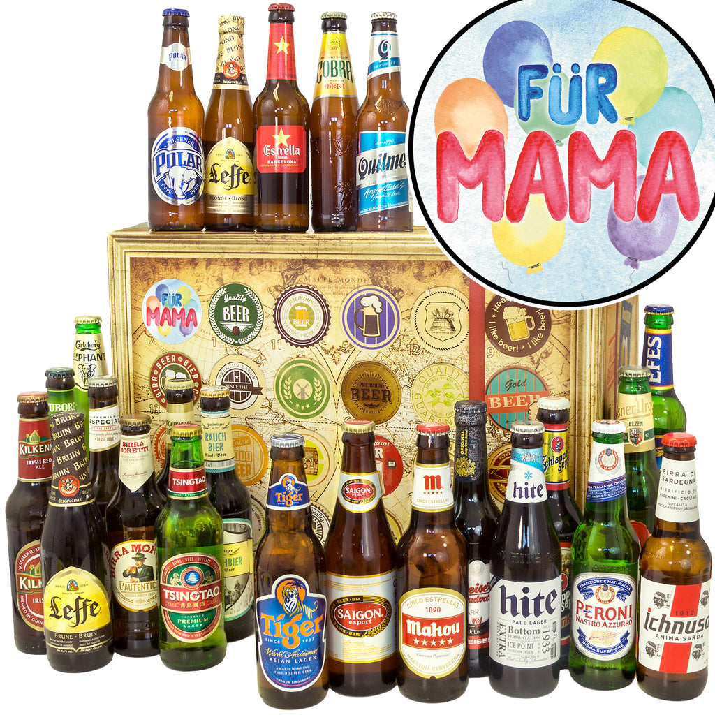 Für Mama | 24 Flaschen Biere der Welt Exoten | Bierbox