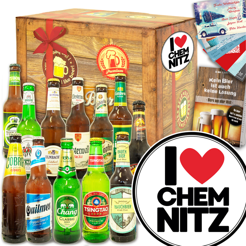 I love Chemnitz | 12 Flaschen Bier Deutschland und Welt | Geschenkset