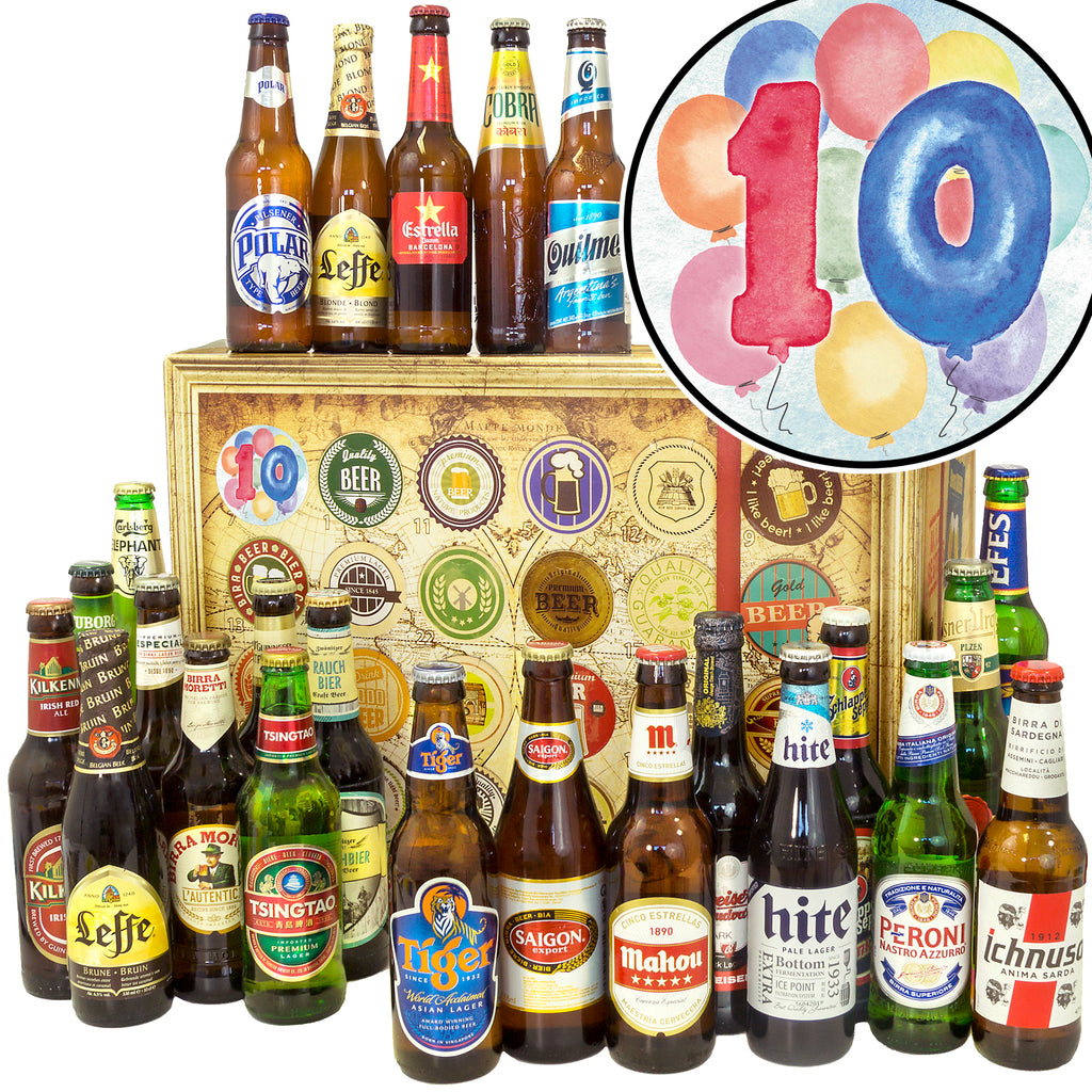 Jahrestag 10 | 24 Flaschen Biere der Welt | Bierpaket