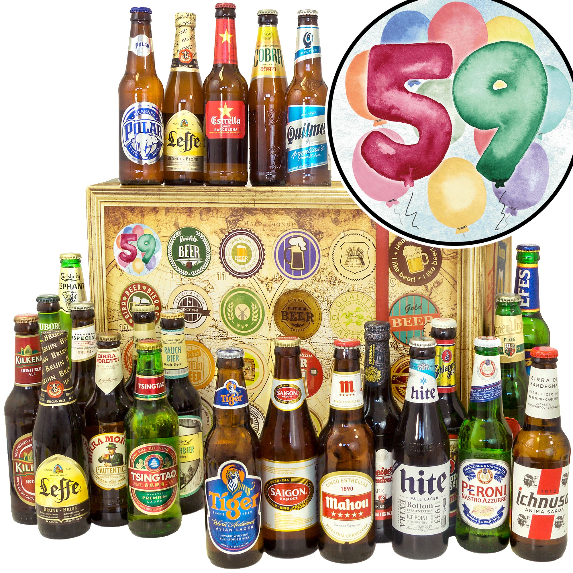 Geburtstag 59 | 24x Bierweltreise | Bierbox - monatsgeschenke.de