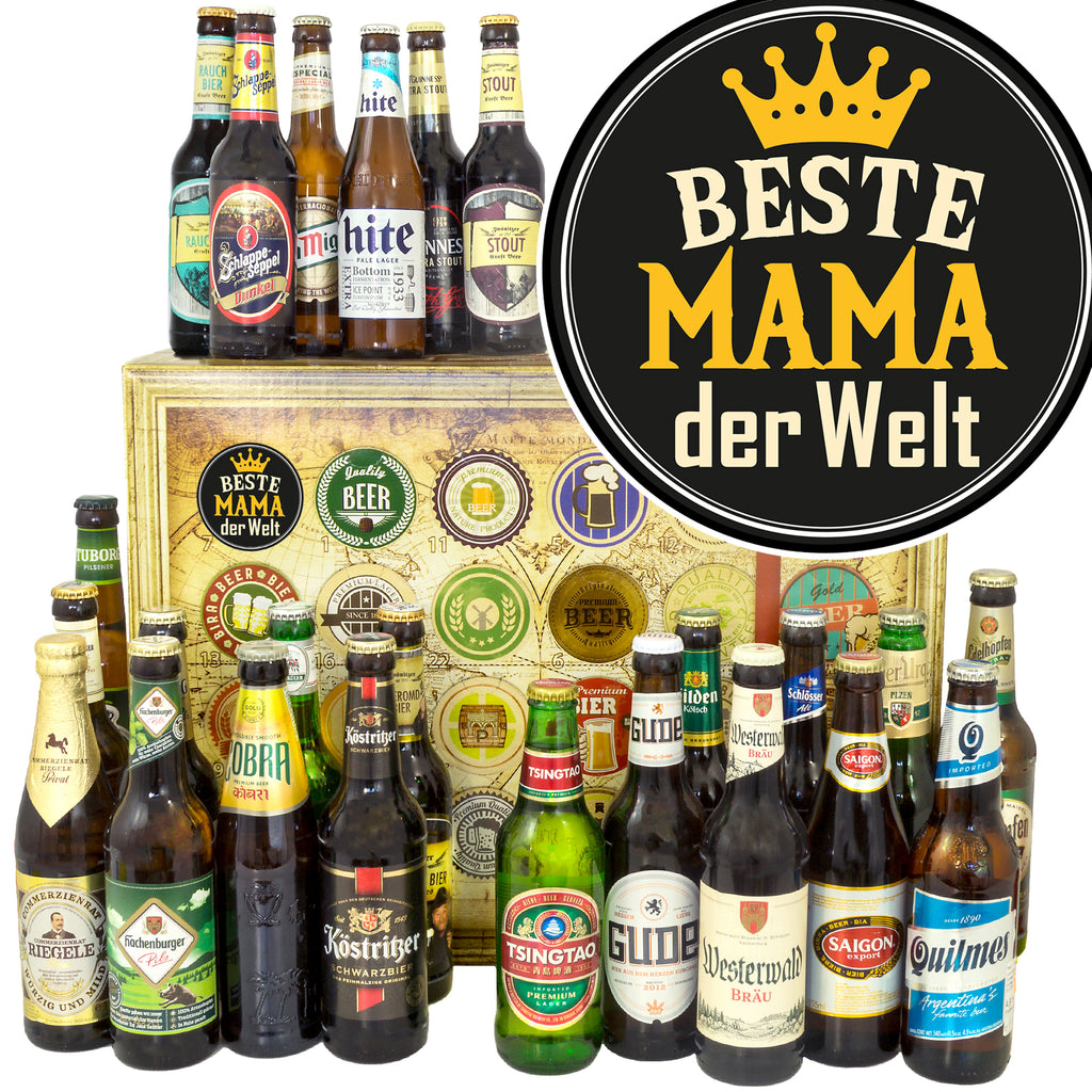 Beste Mama der Welt | 24 Flaschen Bier aus Welt und Deutschland | Biergeschenk
