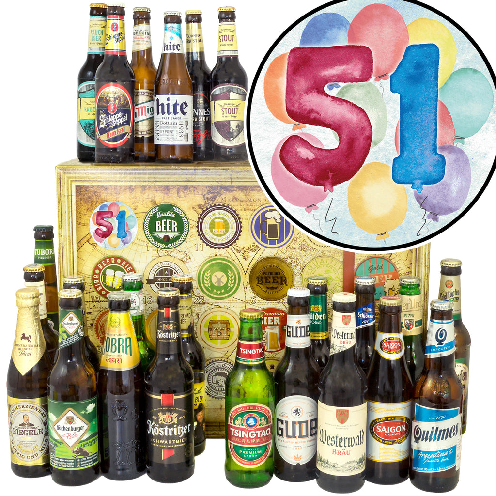 Geburtstag 51 | 24 Flaschen Bier Deutschland und Welt | Bierverkostung
