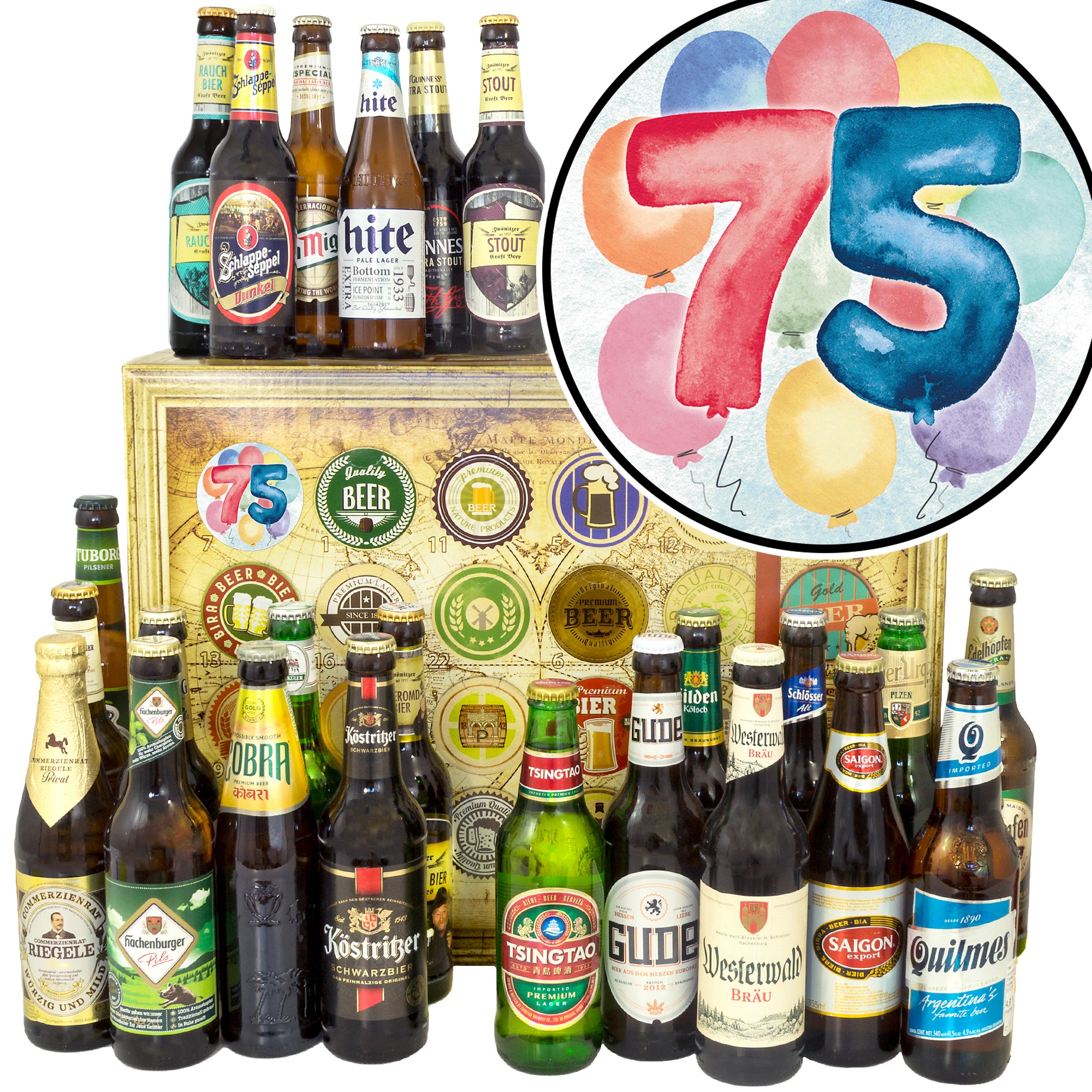Geburtstag 75 | 24x Bier Bier Deutschland und Welt | Box