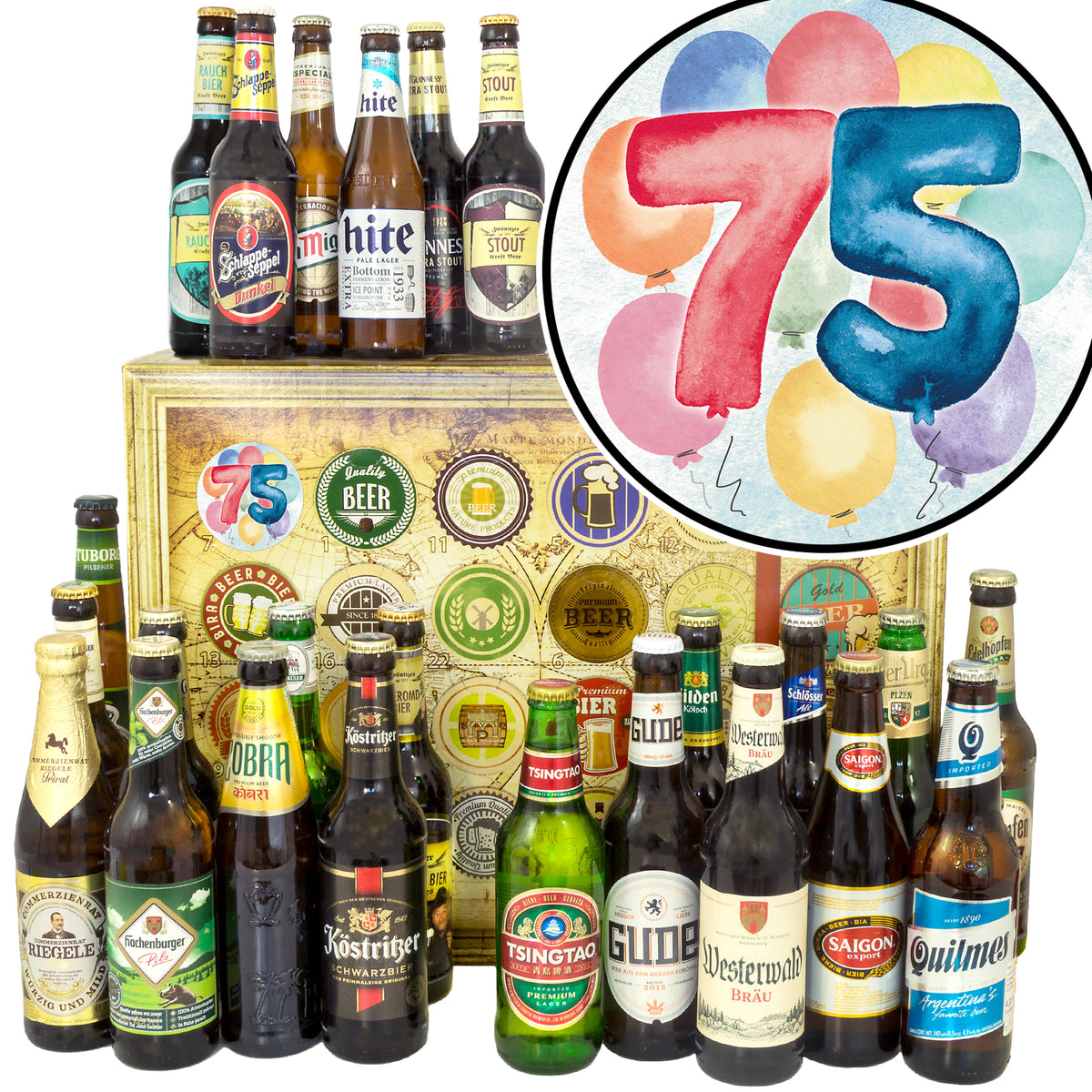 Geburtstag 75 | 24x Bier Bier Deutschland und Welt | Box