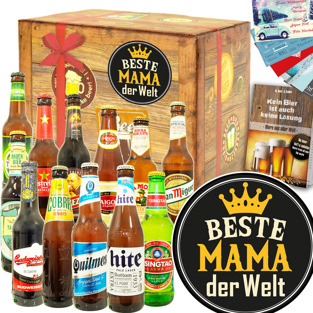 Beste Mama der Welt | 12 Flaschen Bier International | Geschenkpaket