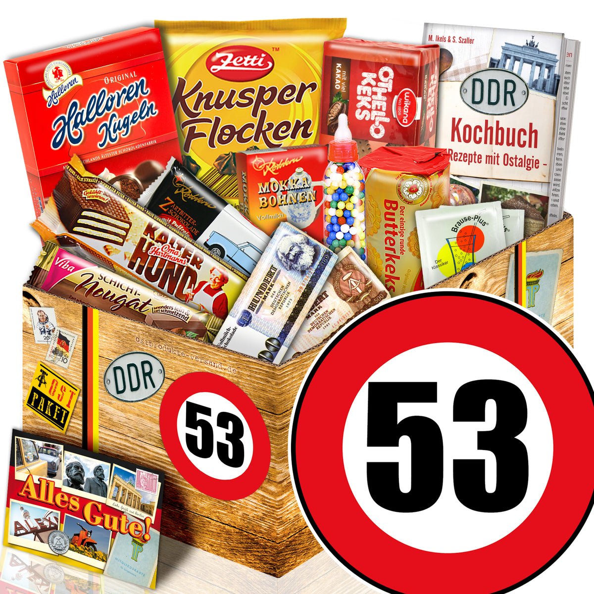 Zahl 53 - Süßigkeiten Set DDR L - monatsgeschenke.de