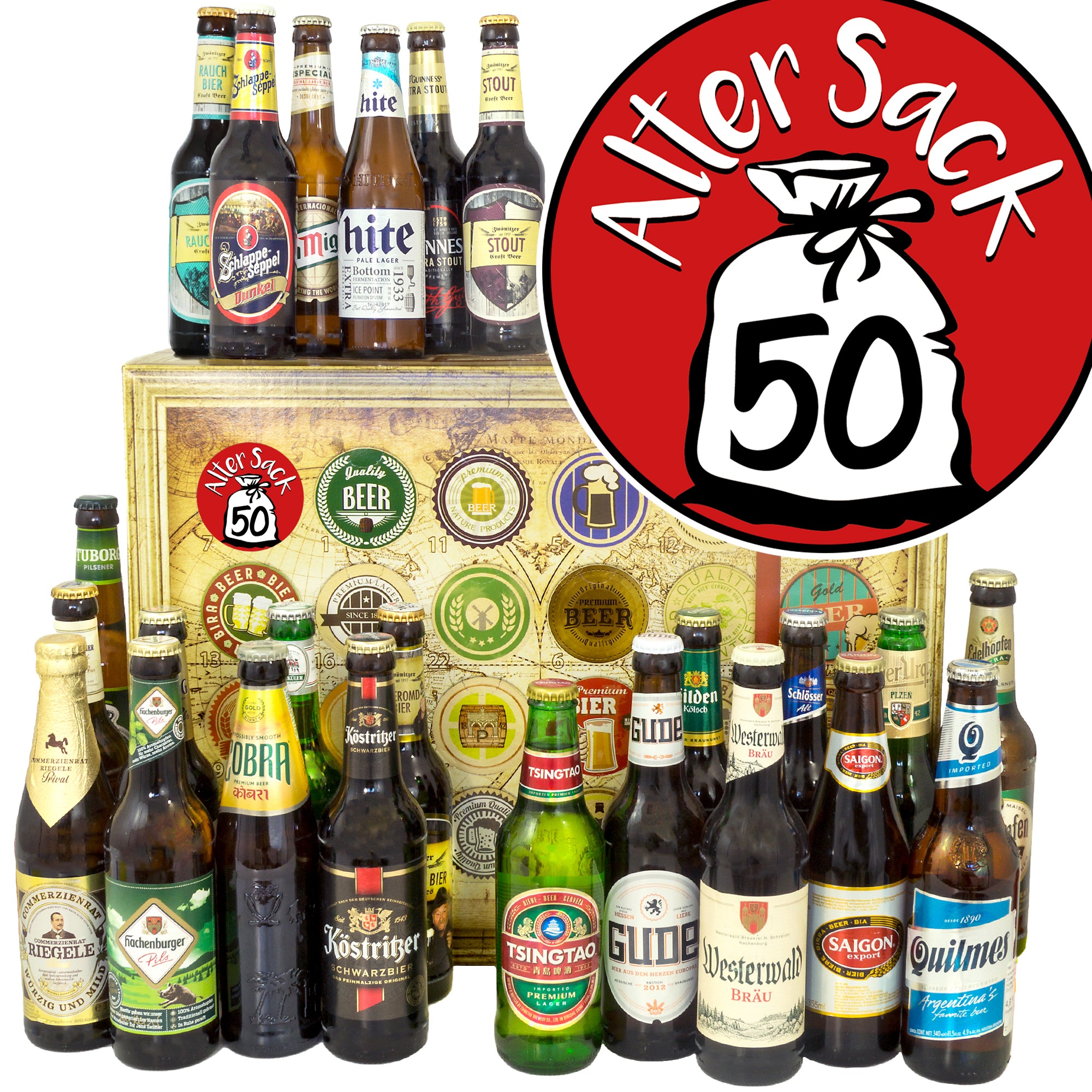 Alter Sack 50 | 24 Biersorten Bier International und Deutschland | Box
