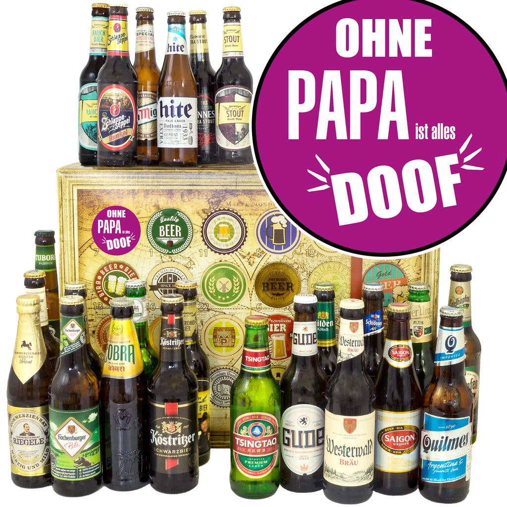 Ohne Papa ist alles doof | 24 Flaschen Biere Welt und Deutschland | Bierpaket