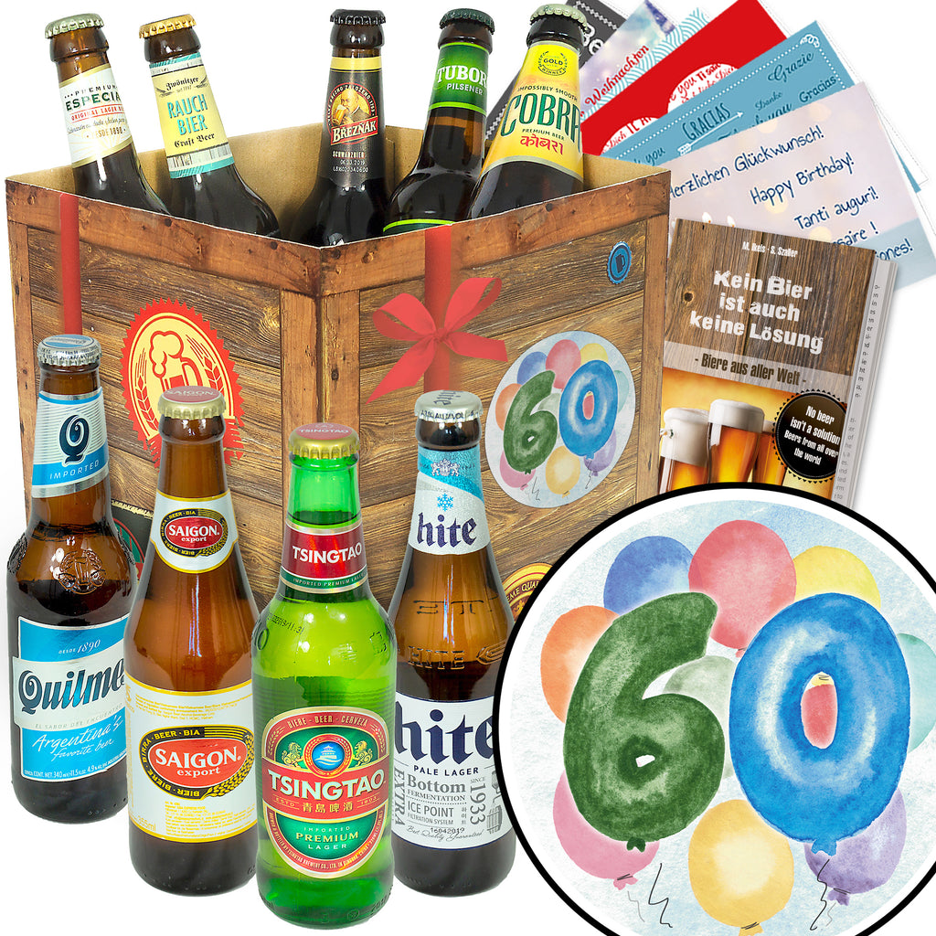 60. Geburtstag | 9 Flaschen Bier aus aller Welt | Geschenk Box