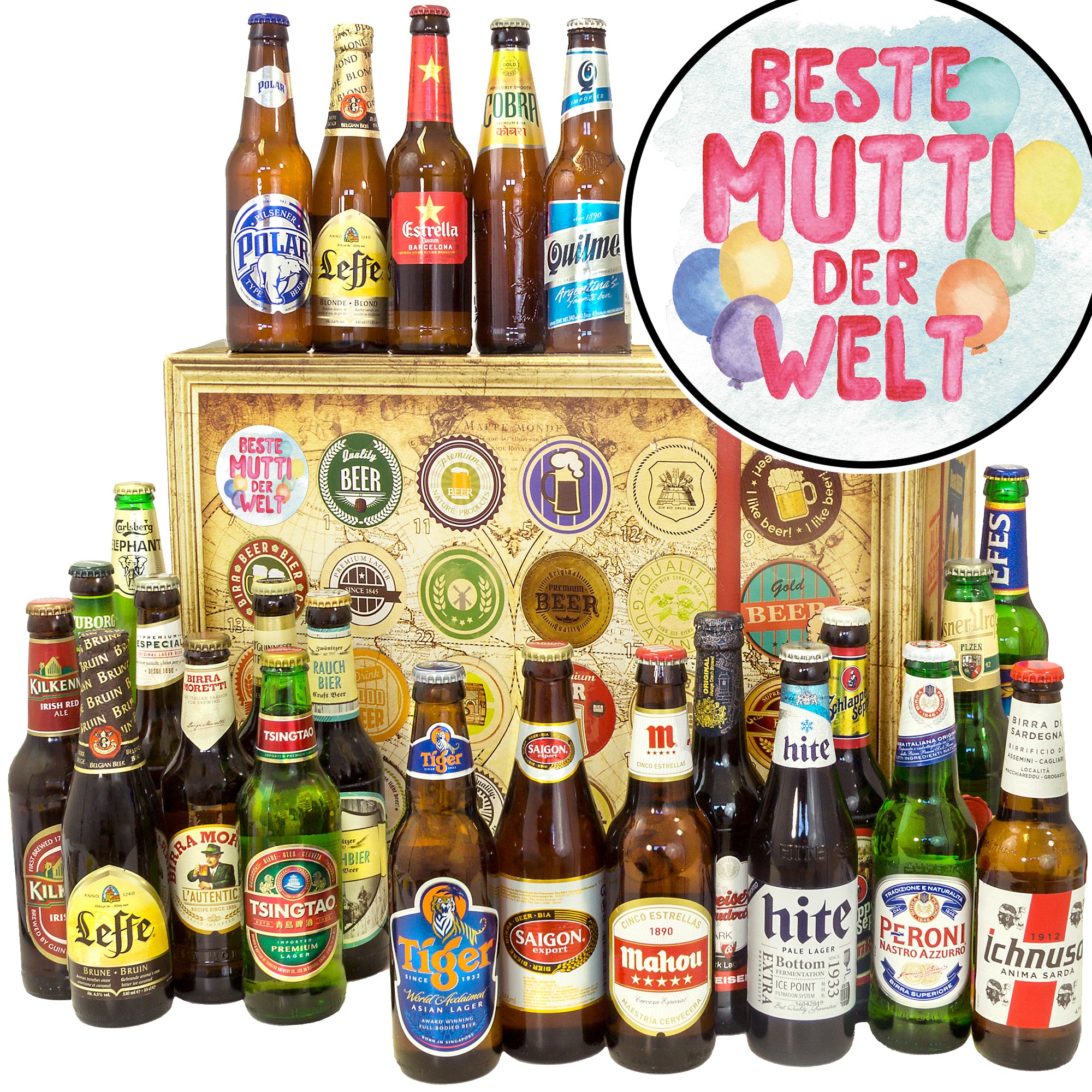 Beste Mutti | 24x Bier aus aller Welt | Bierpaket - monatsgeschenke.de